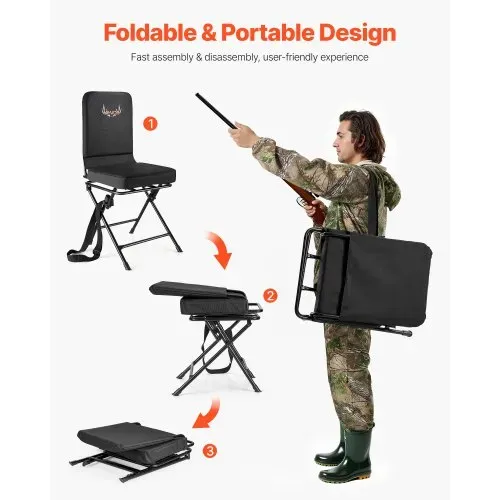 VEVOR Faltstuhl Campingstuhl Anglerstuhl mit Rückenlehne & verstellbarem Schultergurt Klappstuhl Gartenstuhl (136 kg belastbar) 360° geräuschlos drehbar, für Picknick Garten Outdoor Schwarz – Bild 4