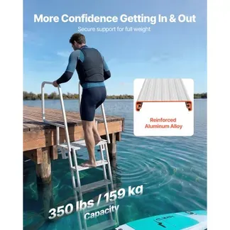 VEVOR Dockleiter Klappbar, Bootsleiter mit 5 Rutschfesten Stufen Breite Pedale & Handlauf, 159kg Belastbare Poolleiter aus Aluminiumlegierung, Einstiegsleiter für Docks Pools Seen Yachten, Silber VEVOR Dockleiter Klappbar, Bootsleiter mit 5 Rutschfesten Stufen Breite Pedale & Handlauf, 159kg Belastbare Poolleiter aus Aluminiumlegierung, Einstiegsleiter für Docks Pools Seen Yachten, Silber