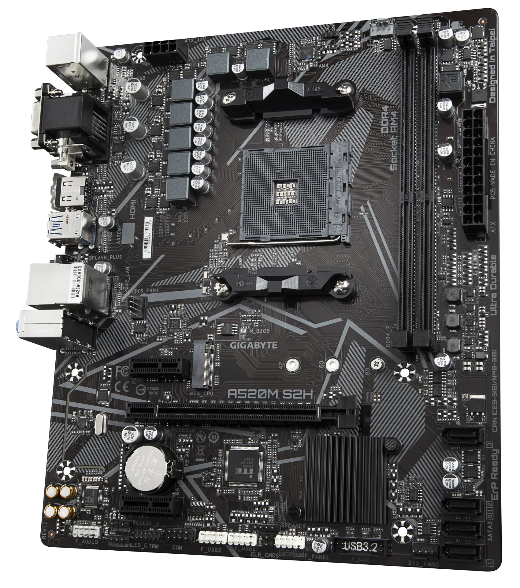 GIGABYTE A520M S2H Mainboard - Unterstützt AMD Ryzen 5000 Serie AM4 CPUs, 4+3 Phasen reines digitales VRM, bis zu 5100MHz DDR4 (OC), PCIe 3.0 x4 M.2, GbE LAN, USB 3.2 Gen 1 – Bild 4