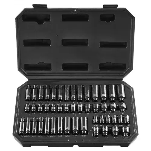 VEVOR 1/4 Zoll Schlagsteckschlüsselsatz 48-teiliger tiefer und flacher Steckschlüsselsatz SAE 3/16-9/16 Zoll & metrisch 4-15 mm, 6 Kant Cr-Mo-Legierungsstahl für Autoreparaturen mit Werkzeugkoffer – Bild 10