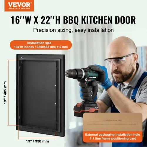 VEVOR Grill-Zugangstür, 415 x 570 mm, Einzelne Außenküchentür, Flächenbündig Montierte Kaltplattentür, Vertikale Wandtür mit Griff, für Grillinsel, Grillstation, Außenschrank Schwarz VEVOR Grill-Zugangstür, 415 x 570 mm, Einzelne Außenküchentür, Flächenbündig Montierte Kaltplattentür, Vertikale Wandtür mit Griff, für Grillinsel, Grillstation, Außenschrank Schwarz
