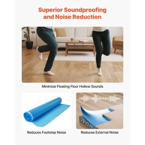 VEVOR 3x Trittschalldämmung, 27,9 m², 3-in-1 2 mm dicke Dämmungunterlage mit Klebeband & Dampfsperre, EPE-Schaum mit blauem PE, Schalldämmung & Geräuschreduzierung, für Laminat-Holzböden – Bild 3