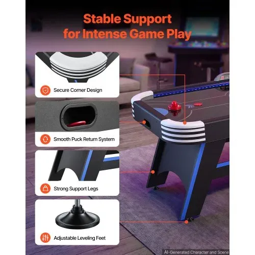 VEVOR Airhockeytisch 183 x 102 x 79 cm MDF Elektrischer Hockeytisch Schwarz Geeignet für Familien und Spieleabende, Elektronisches Punktesystem, LED-Beleuchtung, Eckenschutz und Verstellbare Standfüße – Bild 5