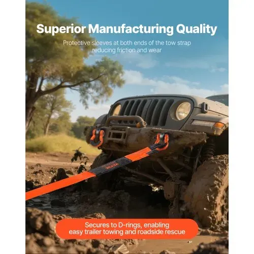 VEVOR Abschleppgurt-Bergeset, 16329 kg, Abschleppseil mit Aufbewahrungstasche & 19 mm D-Ring-Schäkel, Notfall-Hochleistungsgurt für SUVs, Pickups, LKWs, Boote, Geländefahrzeuge, 76,2 mm x 6,1 m – Bild 4