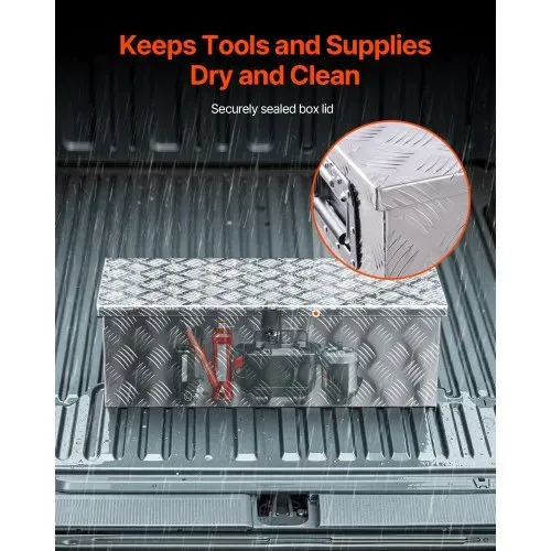 VEVOR Werkzeugkasten aus Aluminium für die Ladefläche mit seitlichem Griff und Schlossschlüsseln, Aufbewahrungs-Werkzeugkiste für Anhänger Pickups Wohnmobil (762 x 330,2 x 243,84 mm) Silber – Bild 4