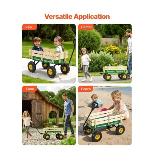 VEVOR Handwagen für Kinder, 102 cm Bollerwagen, Transportwagen mit Schiebestange, aus Holz & Metal, max. 150 kg tragbar, ideal für Kinder ab 5 Jahren, Garten, Ausflüge & Strand, Farbe Grün & Gelb – Bild 5