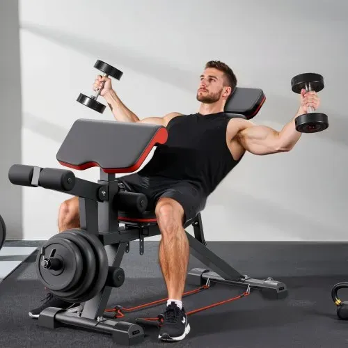 VEVOR Hantelbank verstellbare Brauchtrainer für Ganzkörpertraining 363 kg belastbar), Sit-up-Trainingsbank Fitness Bank Flachbank mit it Beinstrecker, Preacher-Polster, schnelle Einstellung – Bild 7