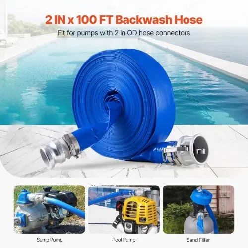 VEVOR Flachschlauch, 50,8 mm x 30 m, PVC-Abwasserschlauch, mit Klemmen, Camlock, Aluminiumbeschlägen, passend für verschiedene Pumpen, zur Abwasseraufbereitung, Wassertransport und weiteren Zwecken VEVOR Flachschlauch, 50,8 mm x 30 m, PVC-Abwasserschlauch, mit Klemmen, Camlock, Aluminiumbeschlägen, passend für verschiedene Pumpen, zur Abwasseraufbereitung, Wassertransport und weiteren Zwecken