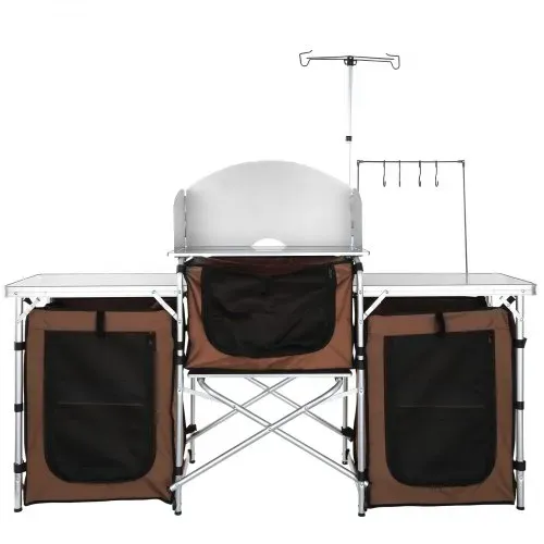VEVOR Campingküche Campingschrank 174 x 176 x 46 cm, Tischküche mit Lampenmast & Haken Reiseküche, Faltbar Outdoor Küchenbox Aluminiumgestell Küchenschrank Campingkocher für Camping, Picknick usw. – Bild 8