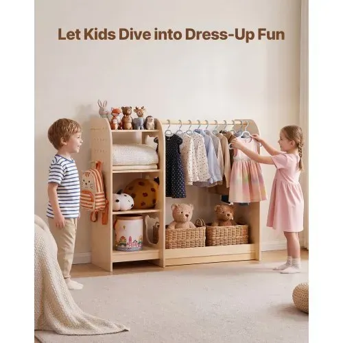 VEVOR Kinderkleiderschrank 120x40x106cm, Kindergarderobe mit Spiegel Kleiderstange Ablagen, Multiplexholz Verkleidungsschrank für Mädchen, Kinderschrank für Kostüme Dress-Up Schlafzimmer, Naturholz VEVOR Kinderkleiderschrank 120x40x106cm, Kindergarderobe mit Spiegel Kleiderstange Ablagen, Multiplexholz Verkleidungsschrank für Mädchen, Kinderschrank für Kostüme Dress-Up Schlafzimmer, Naturholz