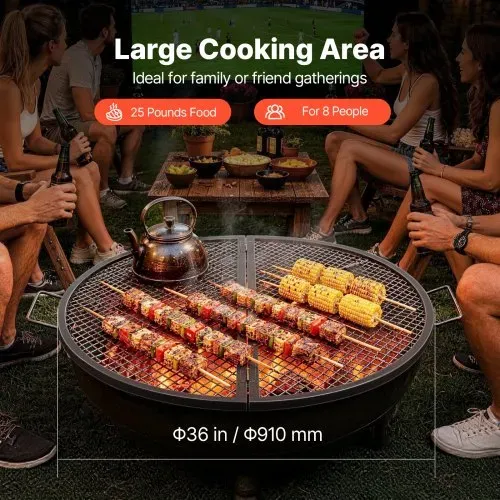 VEVOR Φ 910 x 25 mm X-Marks Feuerstellen-Grillrost, Faltbarer Runder Grillrost, Robuster Lagerfeuer-BBQ-Grillrost aus Stahl mit Griff & Stütz-X-Draht, Tragbares Camping-Kochgeschirr, Schwarz VEVOR Φ 910 x 25 mm X-Marks Feuerstellen-Grillrost, Faltbarer Runder Grillrost, Robuster Lagerfeuer-BBQ-Grillrost aus Stahl mit Griff & Stütz-X-Draht, Tragbares Camping-Kochgeschirr, Schwarz