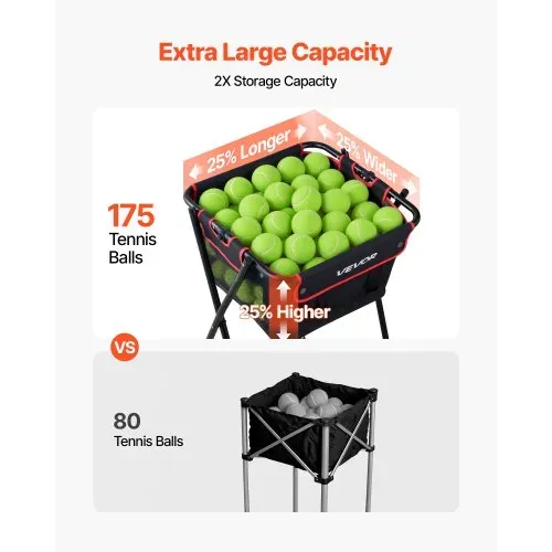 VEVOR Tennisballwagen Faltbar, Tennisballkorb für 175 Tennisbälle oder 290 Pickleballs, Klappbarer Ballwagen mit Rahmen aus Kohlenstoffstahl & Tragetasche, Ballkorb mit Rollen für Training, Schwarz – Bild 4