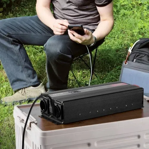 VEVOR Wechselrichter mit reiner Sinuswelle 3000W DC12V AC 230 V Spannungswandler 2 AC-Steckdosen 2 USB-Anschlüssen 1 Typ-C-Anschluss LCD-Display und Fernbedienung für große Haushaltsgeräte – Bild 7