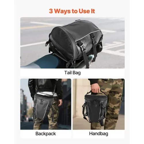 VEVOR Motorrad Hecktasche Rücksitztasche (10 L) mit wasserfester Regenabdeckung, Motorrad-Gepäckaufbewahrung, Gepäckträgertasche mit Schultergurt & Innentasche, Motorradgepäck Schwarz – Bild 5