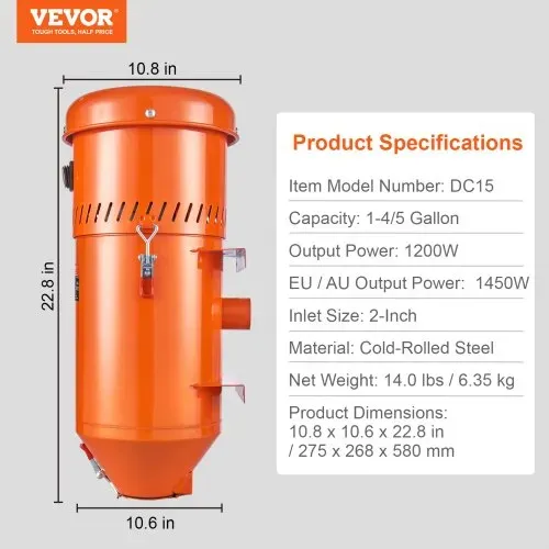 VEVOR Staubsammelsystem 1450 W 6,8 L Staubsammel-Medienrückgewinnung – Bild 6