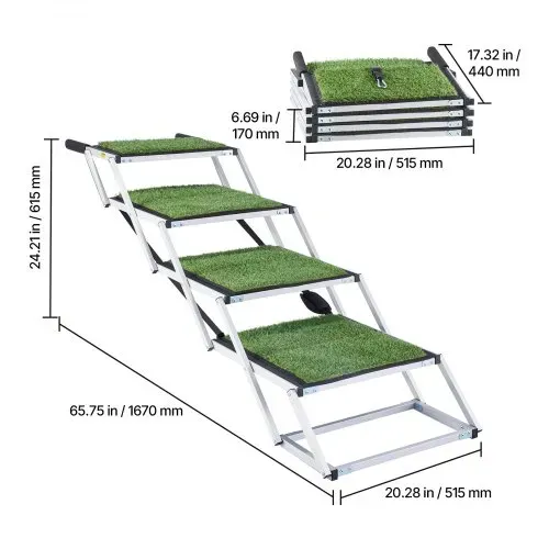VEVOR Hundetreppe Auto Klappbar 4-Stufig, Extra Breite Hunderampe für Große Hunde mit Rutschfester Oberfläche, Tragbare Einstiegshilfe für Auto, SUV, LKW, Hochbett, Sofa, Tragkraft bis 90 kg – Bild 7