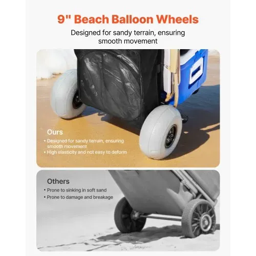 VEVOR Strandkarre Bollerwagen Sandwagen, Strandwagen 74,84 kg Tragkraft, Zusammenklappbarer Sandwagen aus Stahl 69 bis 114 cm Einstellbare Höhe, Robuster Wagen für den Strand – Bild 2