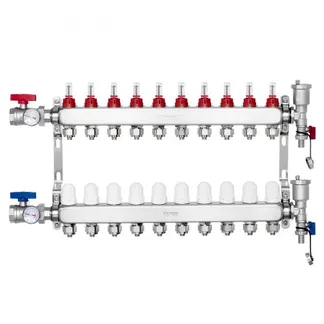 VEVOR 10-Zweig-Wärmeverteilungsverteiler, 1/2-Zoll-PEX-Rohrverteiler, Edelstahl-PEX-Verteiler für hydronische Fußbodenheizung, Wärmeverteilungs-PEX-Verteilersatz mit 1/2-Zoll-Adaptern im Lieferumfang enthalten VEVOR 10-Zweig-Wärmeverteilungsverteiler, 1/2-Zoll-PEX-Rohrverteiler, Edelstahl-PEX-Verteiler für hydronische Fußbodenheizung, Wärmeverteilungs-PEX-Verteilersatz mit 1/2-Zoll-Adaptern im Lieferumfang enthalten