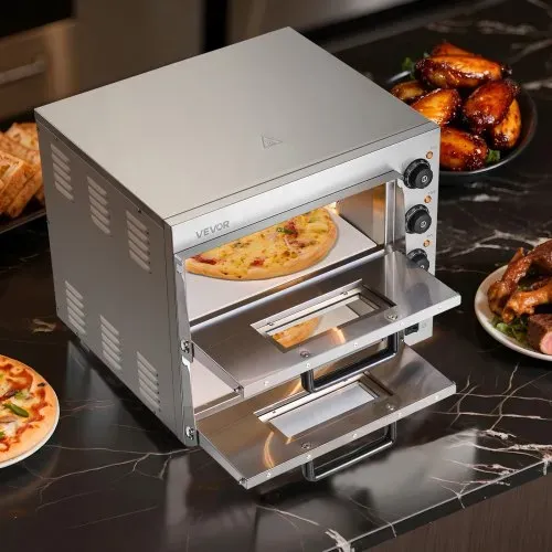VEVOR Kommerzieller Pizzaofen für die Arbeitsplatte, 16-Zoll-Doppeldecker-Schichten, elektrischer Pizzaofen aus Edelstahl mit Stein und Griff, Mehrzweck-Pizzamaker für den Innenbereich zum Backen von Brezeln im Restaurant zu Hause – Bild 7