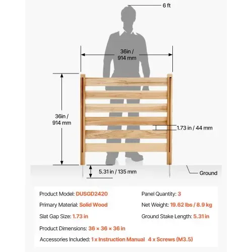 VEVOR Sichtschutzzaun aus Holz, 914x914 mm 3-Paneele-Lamellenzaun für Klimaanlagen, Umzäunung für Poolausrüstung mit Metallpfählen, Mülltonnenversteck für den Außenbereich als Gartendekoration – Bild 6