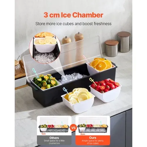VEVOR gekühlter Gewürzbehälter Zutatenbehälter mit 4 Fächern (800 ml x 4) Präsentationsständer mit Deckel Pizzastation Pizza Belagstation Obstschachtel Servieren von Tacos Salat Obst VEVOR gekühlter Gewürzbehälter Zutatenbehälter mit 4 Fächern (800 ml x 4) Präsentationsständer mit Deckel Pizzastation Pizza Belagstation Obstschachtel Servieren von Tacos Salat Obst