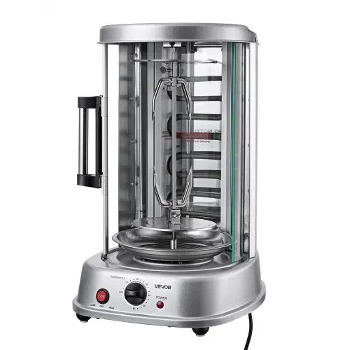 VEVOR Vertikaler Dönergrill 11,5 L 1500 W Gyrosgrill Kebab Shawarma Silber für Kleine Haushalte, 190 °C Maximaltemperatur, Timer 0–60 Minuten, Sicherheitsglastür, Tropfschale, Drehgabeln und Spieße – Bild 8