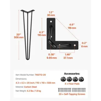 VEVOR Tischbein Metall Tischfüße verstellbar 50,8 cm austauschbare Diy Haarnadel Tischbeine 3 Pfosten Tischgestell Metall Schwarz 4 Stück VEVOR Tischbein Metall Tischfüße verstellbar 50,8 cm austauschbare Diy Haarnadel Tischbeine 3 Pfosten Tischgestell Metall Schwarz 4 Stück