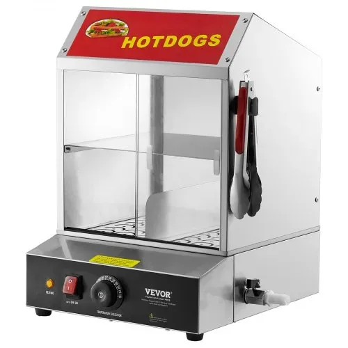 VEVOR Hot Dog Dampfgarer, 27L, 2-stufiger Hot Dog Hütten-Dampfgarer, 30℃~85℃ Temperaturregelung, elektrischer Brötchenwärmer mit Schiebetüren aus gehärtetem Glas, Trennplattenzange, Edelstahl, für Hot Dogs & Brötchen – Bild 9