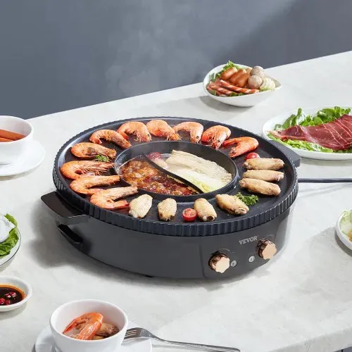 VEVOR Hot Pot mit Grill 1800 W 2 in 1 elektrischer rauchfreier Grill, koreanischer BBQ-Grill Feuertopf mit separater doppelter Temperaturregelung, antihaftbeschichtete Pfanne, für 2–8 Personen – Bild 7