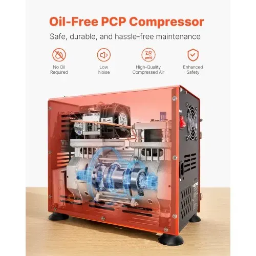 VEVOR PCP-Luftkompressor, 800 W Doppelzylinder-PCP-Luftgewehrkompressor 310 bar/30 MPa mit eingebautem Lüfterkühlsystem, Auto-Stopp | Ölfreier Paintball-Tankkompressor für Luftgewehr, Tauchflasche – Bild 2