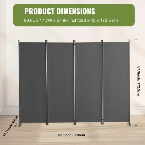 VEVOR Raumteiler Trennwand 4-teiliger Paravent Stellwand, faltbarer Sichtschutz für Büro Schlafzimmer Esszimmer Arbeitszimmer Balkon, Raumtrenner freistehend (56 x 45 x 172,5 cm), Grau – Bild 6