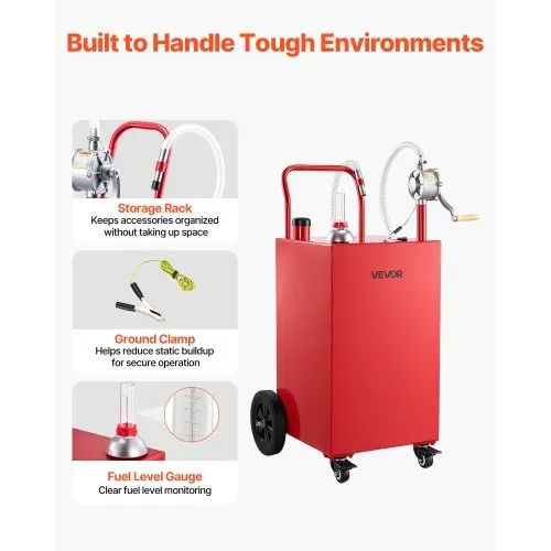 VEVOR 151,4L Kraftstofftrolley Mobile Tankanlage mit Manueller Pumpe Rot, Tragbarer Kraftstoffbehälter Auto Boot ATV Motorrad, Mit 4 Rollen & Ölstandsanzeige, Für Benzin & Diesel, Kohlenstoffstahl – Bild 5