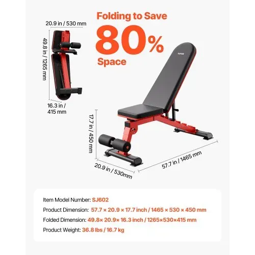 VEVOR Hantelbank Hantelbankpresse (544 kg belastbar) für Ganzkörpertraining, verstellbare Sit-up-Bank für Krafttraining im Heim-Fitnessstudio, Flachbank mit Schnellklapp- und Schnellverstellung – Bild 6