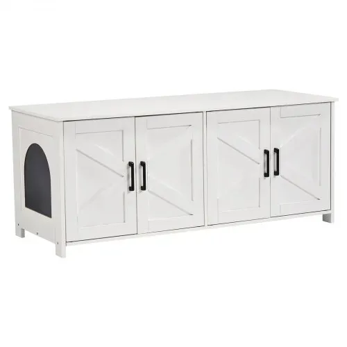 VEVOR Katzentoilettengehäuse für 2 Katzen, Katzentoilettenmöbel versteckt mit Doppelzimmern, Katzentoilettenschrank aus Holz passt in die meisten Katzentoiletten, 119,4 cm L x 47,5 cm B x 50 cm H, weiß – Bild 8