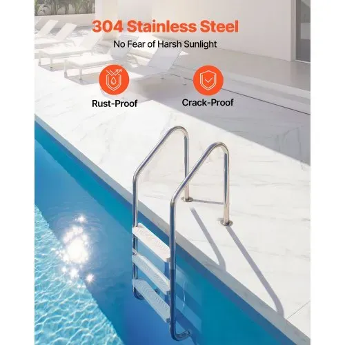 VEVOR Poolleiter Edelstahl 120 kg, 3-stufige Treppe mit Doppeltem Handlauf, Rutschfeste Stufen, Sicherheitsleiter für Ein- & Ausstiege von ca. 122 bis 137 cm Unterflur-Pool, 655x600x1580 mm – Bild 2
