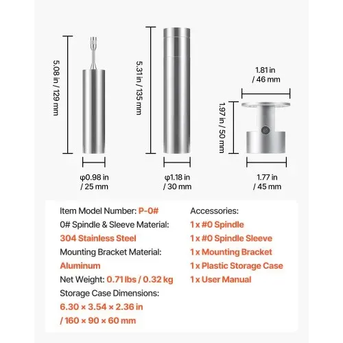 VEVOR Rotoren Ersatz für Digitalanzeige Rotationsviskosimeter, Inkl. 0# Spindel aus 304 Edelstahl, 1-80 cP Laborprüfgerät, Exkl. für VEVOR Viskositätsmessgerät Modell NDJ-5S NDJ-8S SNB-2T LVDV-2T – Bild 6
