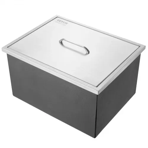 VEVOR Drop-in-Eisbox, 43,5 L Edelstahl-Eiskühler, 558 x 430 x 306 mm Kommerzieller Eisbehälter mit Abdeckung, Eingebaute Eisspeichertruhe, Abflussrohr und Ablassstopfen im Lieferumfang Enthalten – Bild 9