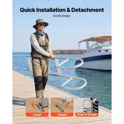 VEVOR Dockleiter Abnehmbar, Bootsleiter mit 4 Rutschfesten Stufen Breite Pedale & Handlauf, 227 kg Belastbare Poolleiter aus Aluminiumlegierung, Einstiegsleiter für Docks Pools Seen Yachten, Silber – Bild 5