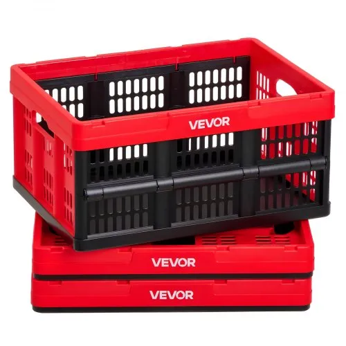 VEVOR Klappbox 32 L 3er-Pack, Faltbare Aufbewahrungsboxen aus Kunststoff, Stapelbare Klappkörbe mit Griffen, Tragkraft 12 kg pro Box, Klappkiste, Ideal für Haushaltsorganisation, Rot & Schwarz VEVOR Klappbox 32 L 3er-Pack, Faltbare Aufbewahrungsboxen aus Kunststoff, Stapelbare Klappkörbe mit Griffen, Tragkraft 12 kg pro Box, Klappkiste, Ideal für Haushaltsorganisation, Rot & Schwarz
