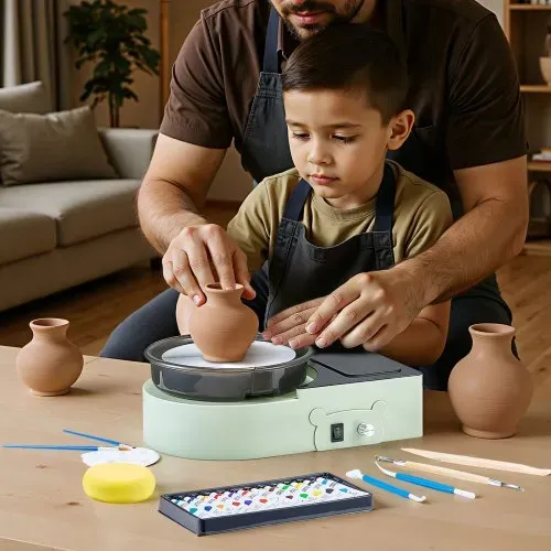 VEVOR Mini Töpferscheibe Maschine 158 mm Drehteller mit einstellbarer Rotationsgeschwindigkeit, elektrische Tonscheibe mit Tonformungswerkzeugen, geeignet für Heimwerken Töpferkurse, Grün – Bild 7
