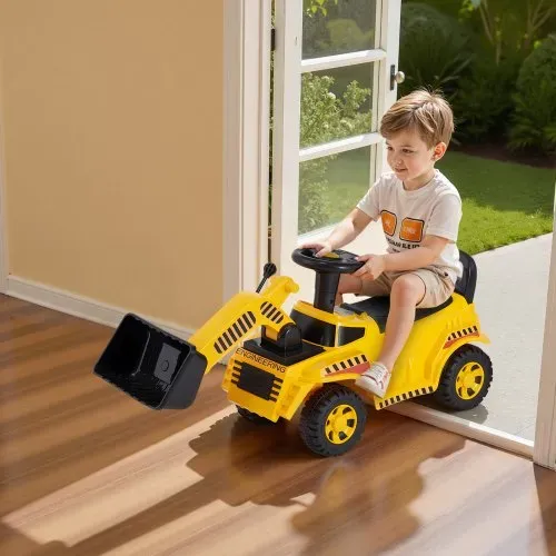 VEVOR Sitzbagger, Kinderbagger, Bagger-Bulldozer-Spielzeug mit Kippschutz und Stauraum unter dem Sitz, Aufsitzbagger 25 kg Tragkraft, Lauflernhilfe für Kleinkinder von 19 bis 36 Monaten, Gelb – Bild 7