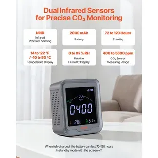 VEVOR CO2-Detektor, CO2-Monitor mit Temperatur- & Feuchtigkeitsanzeige, NDIR-Sensor, Kohlendioxid-Messgerät, CO2-Melder für den Außenbereich, Zuhause, Büro, Auto, Wandmontage VEVOR CO2-Detektor, CO2-Monitor mit Temperatur- & Feuchtigkeitsanzeige, NDIR-Sensor, Kohlendioxid-Messgerät, CO2-Melder für den Außenbereich, Zuhause, Büro, Auto, Wandmontage
