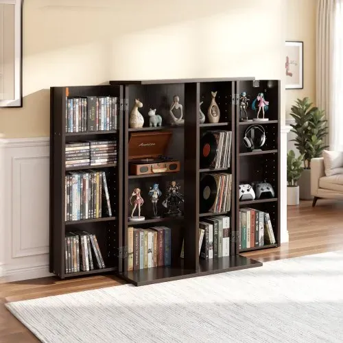 VEVOR Medienregal, 4-Ebenen DVD-Regal, 610x368x846 mm Medienschrank, Multimedia-Aufbewahrung für CDs, DVDs, Bücher, Spiele, CD-Regal für Wohnzimmer, Homeoffice, Aufnahmeraum, Braun – Bild 7