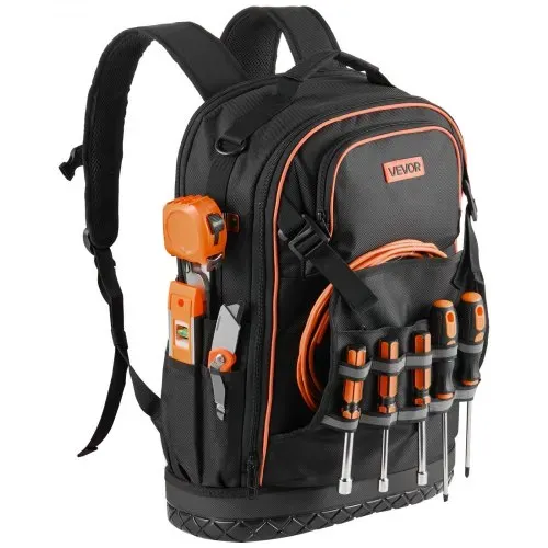 VEVOR Werkzeugrucksack, 65 Taschen, Werkzeug-Aufbewahrungs-Organizer, Backpack mit Laptopfach & geformtem Boden, Baustellenrucksack für Elektriker, Reparaturarbeiter & Heizungstechniker – Bild 10