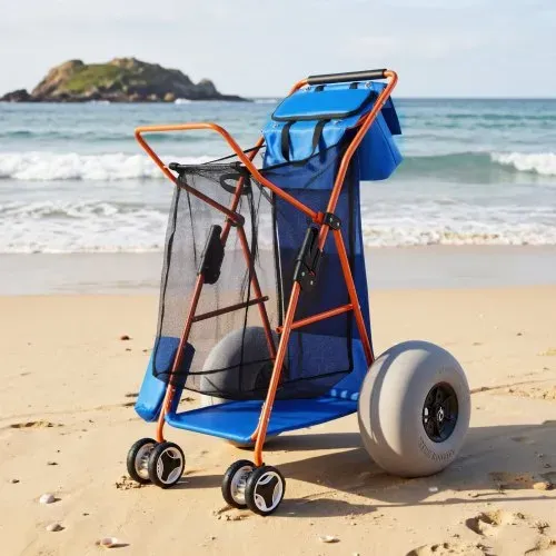 VEVOR Strandwagen mit Ballonreifen (12 Zoll), Faltbarer Strandtrolley mit Isoliertasche & Schirmhalter, Handwagen (75 kg Belastbar) für bis zu 4 Strandstühle, Strandkarre Ideal für Camping und Angeln – Bild 7