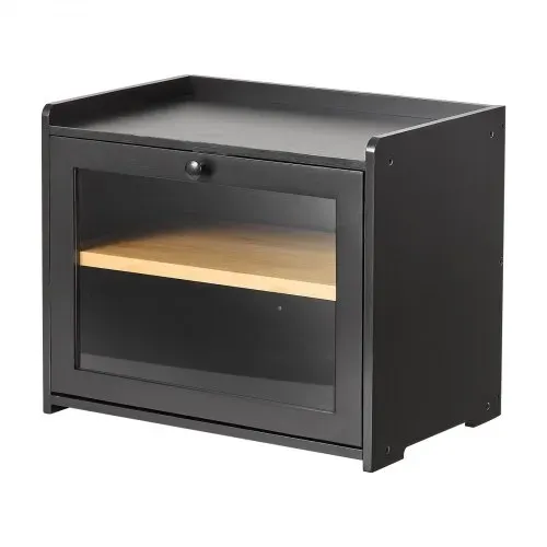 VEVOR Brotkasten mit Acrylfenster 393x262x321 mm Brotbox Bambusholz Schwarz Ideal für Bagels & Muffins, mit Magnetverschluss, Seitenhaken, Belüftungslöchern & 3-Stufig Höhenverstellbarem Einlegeboden – Bild 8