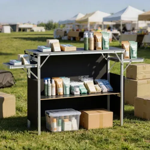 VEVOR Messetheke Klappbar, 1100x390x880 mm, Empfangstheke mit Tragetasche, Ablagefach, Rezeptionstheke, Messestand, Bartisch, Faltbare Mobile Barstation für Veranstaltungen, Partys & Messen – Bild 7