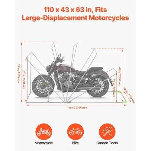 VEVOR Motorrad Zeltgarage, Motorrad Abdeckplane 2790x1095x1600 mm, Motorradgarage mit Sicherheitsschloss, 600D Oxford-Klappzelt, Allwetter-Motorradabdeckung mit Belüftungsfenstern, Schwarz VEVOR Motorrad Zeltgarage, Motorrad Abdeckplane 2790x1095x1600 mm, Motorradgarage mit Sicherheitsschloss, 600D Oxford-Klappzelt, Allwetter-Motorradabdeckung mit Belüftungsfenstern, Schwarz