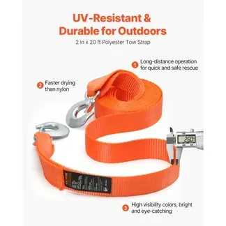 VEVOR Abschleppgurt für ATV mit Haken, 50,8 mm x 6,1 m, Abschleppseil, Bruchfestigkeit von 7700 kg, Bergungsseil mit Sicherheitshaken für LKW und Fahrzeuge, Abschleppzubehör für Pannenhilfe VEVOR Abschleppgurt für ATV mit Haken, 50,8 mm x 6,1 m, Abschleppseil, Bruchfestigkeit von 7700 kg, Bergungsseil mit Sicherheitshaken für LKW und Fahrzeuge, Abschleppzubehör für Pannenhilfe