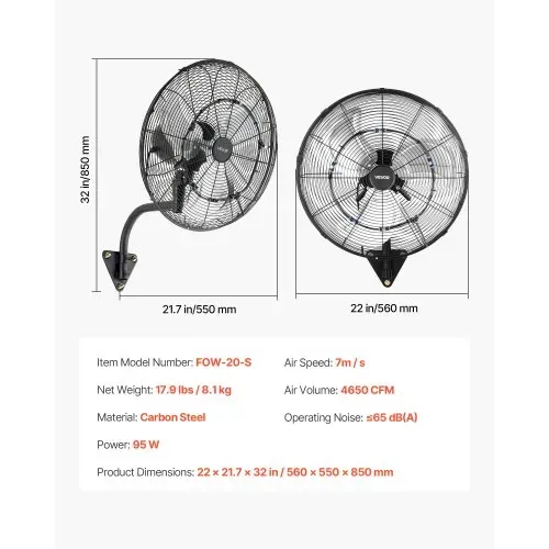 VEVOR 95W Industrieller Wandventilator 56 cm, 7 m/s Oszillierender Wandlüfter mit Fernbedienung Nebel & 18h Timer, Gewerblicher Industrieventilator IP44 Wasserfest für Werkstatt Garage Lager, Schwarz – Bild 6
